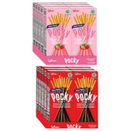 Glico Biscuit Pocky 1 Pack  isi 10 Box 21g (Coklat dan Strawberry)