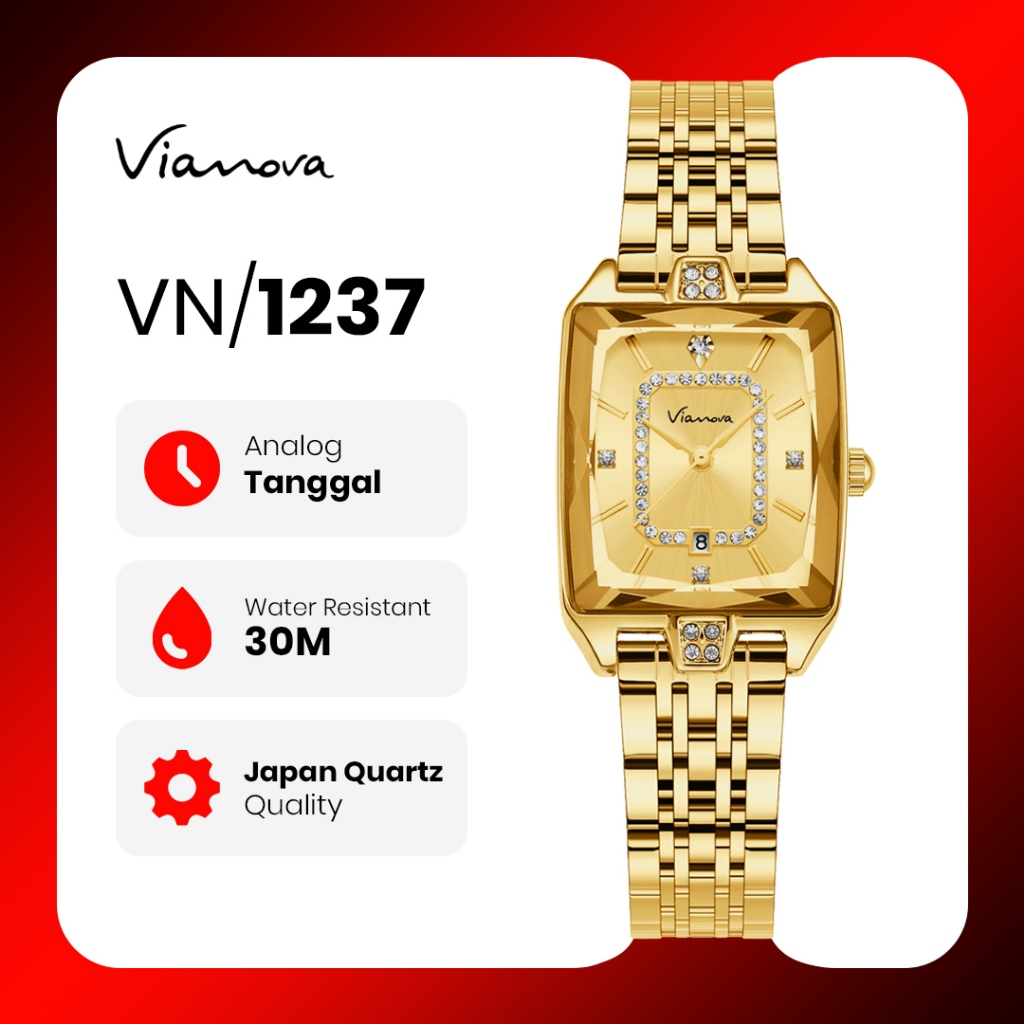 VIANOVA - Jam Tangan Wanita Elegan Quartz Kecil Original Anti Air 1237 Kaca Mineral Standard Jepang 