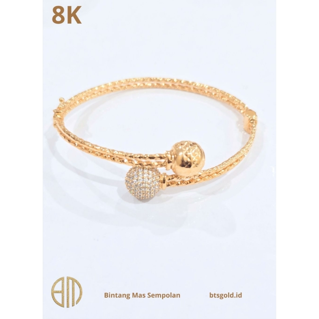 Gelang Bangle Boba Permata Zigzag Emas Asli