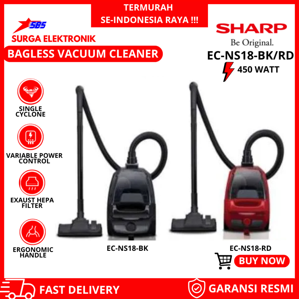Vacuum Cleaner Sharp EC-NS18-BK/RD / Bagless Vacuum Cleaner