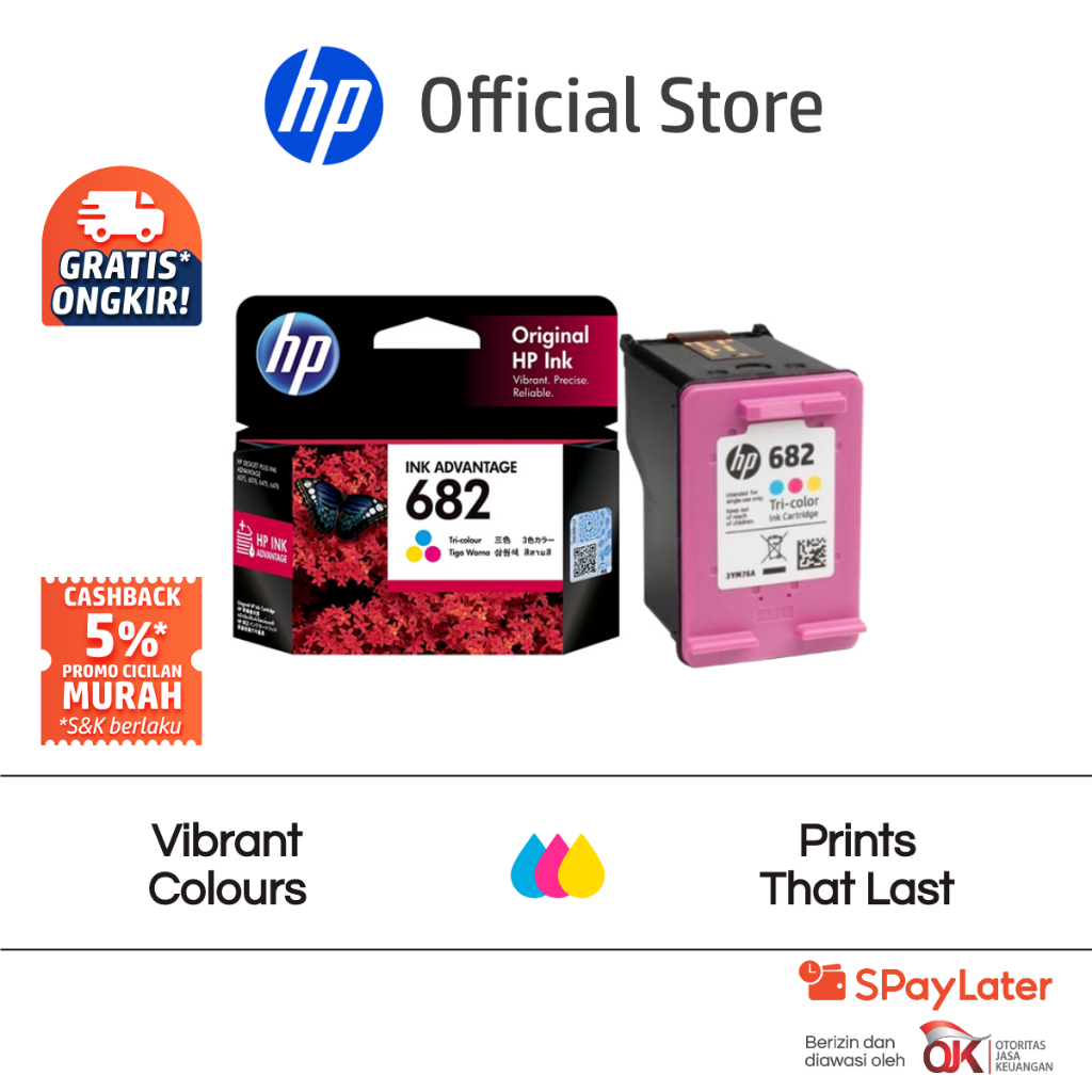 Tinta Printer HP Original 682 Hitam Black / Twin Pack / Combo 2 Pack / Cartridge Asli Tri Color / Co