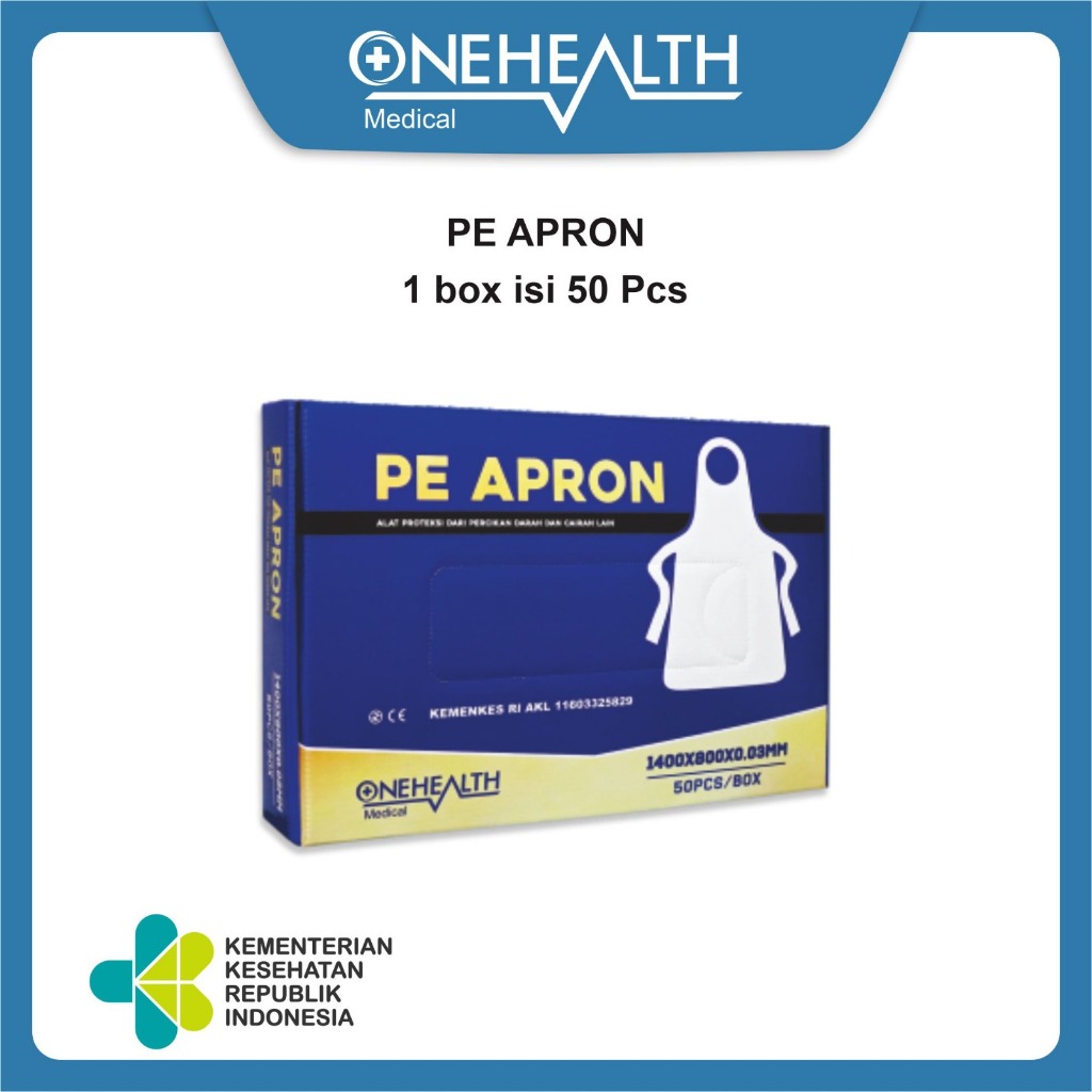 Onehealth Pe Apron (1400*800*0.03mm) Baju Plastik Medis LDPE Putih - Box (50 Pcs)