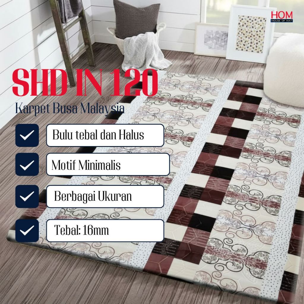[16MM/IN120 140 X 190] KARPET BUSA MALAYSIA MOTIF MINIMALIS MODERN ANTISLIP
