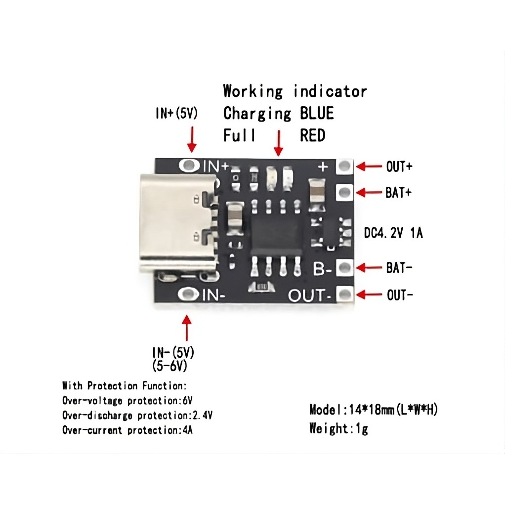 Modul Charger TP CSM4056T Module Type-C 1A 4.2V