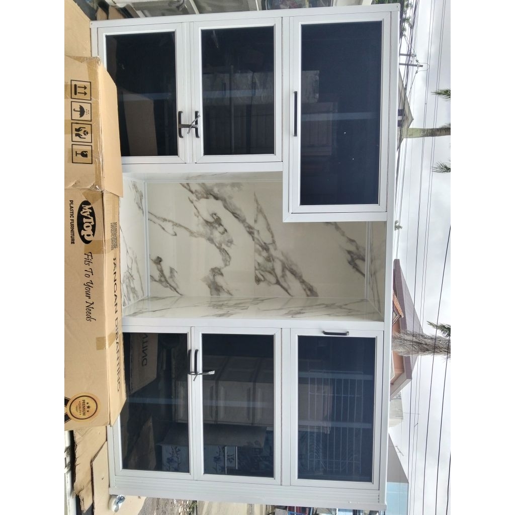 Rak piring dapur aluminium ACP / lemari dapur aluminium ACP / kitchen dapur aluminium set