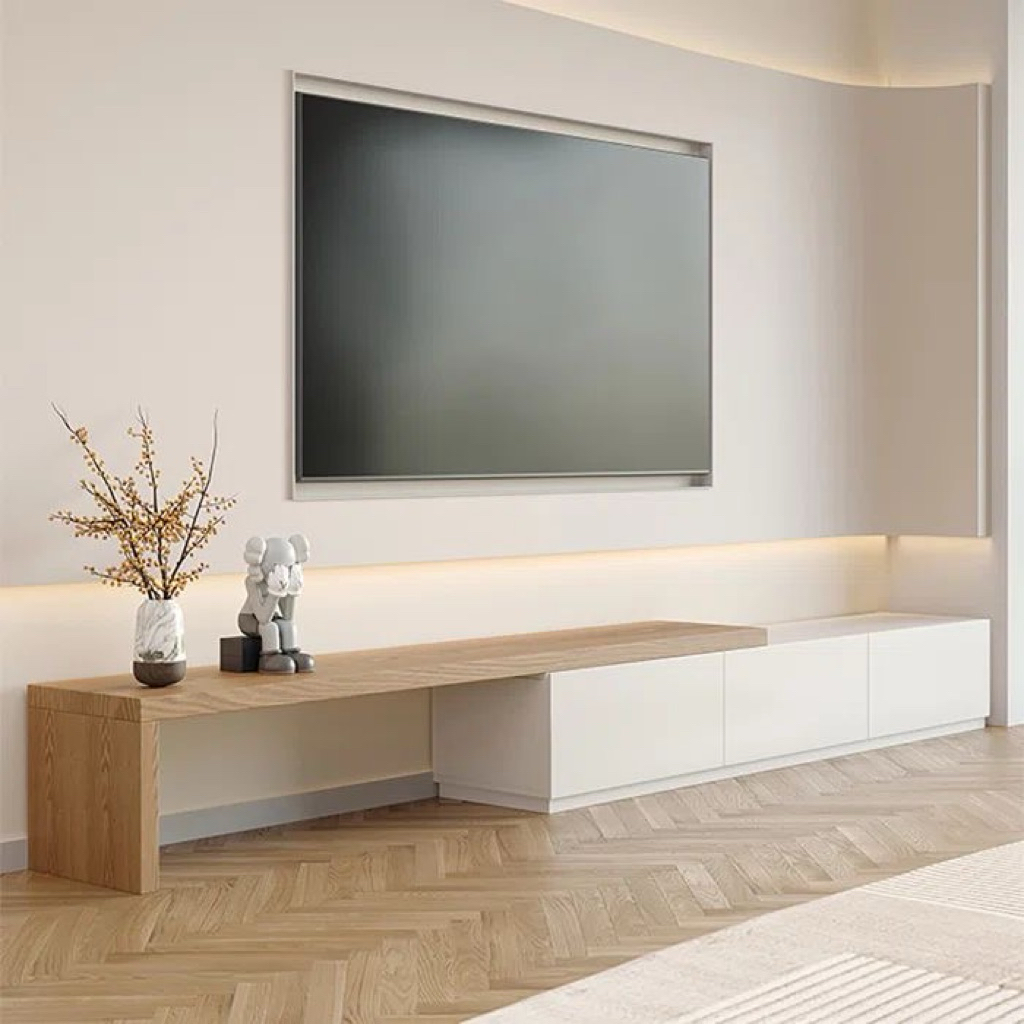 meja tv putih serat kayu minimalis