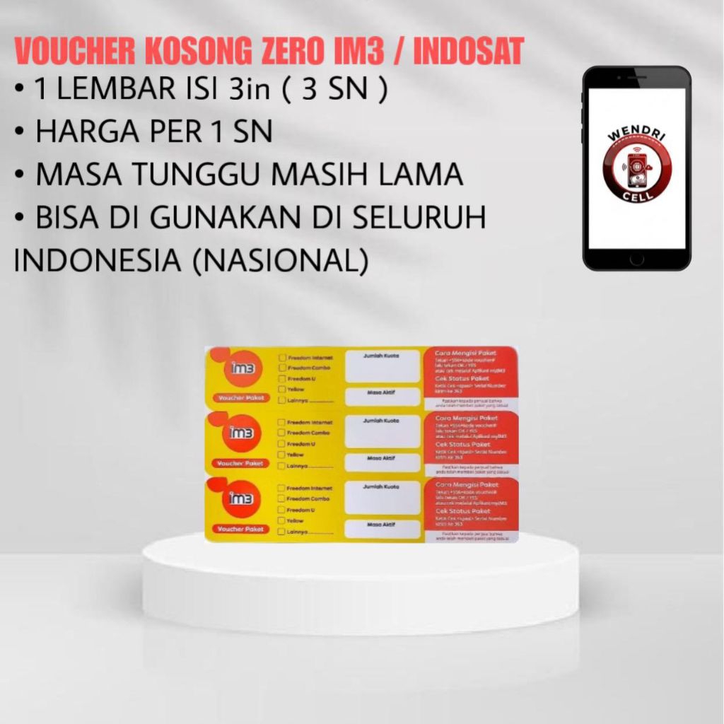 Voucher Kosong / Zero Im3 Indosat Bahan Kuota Internet