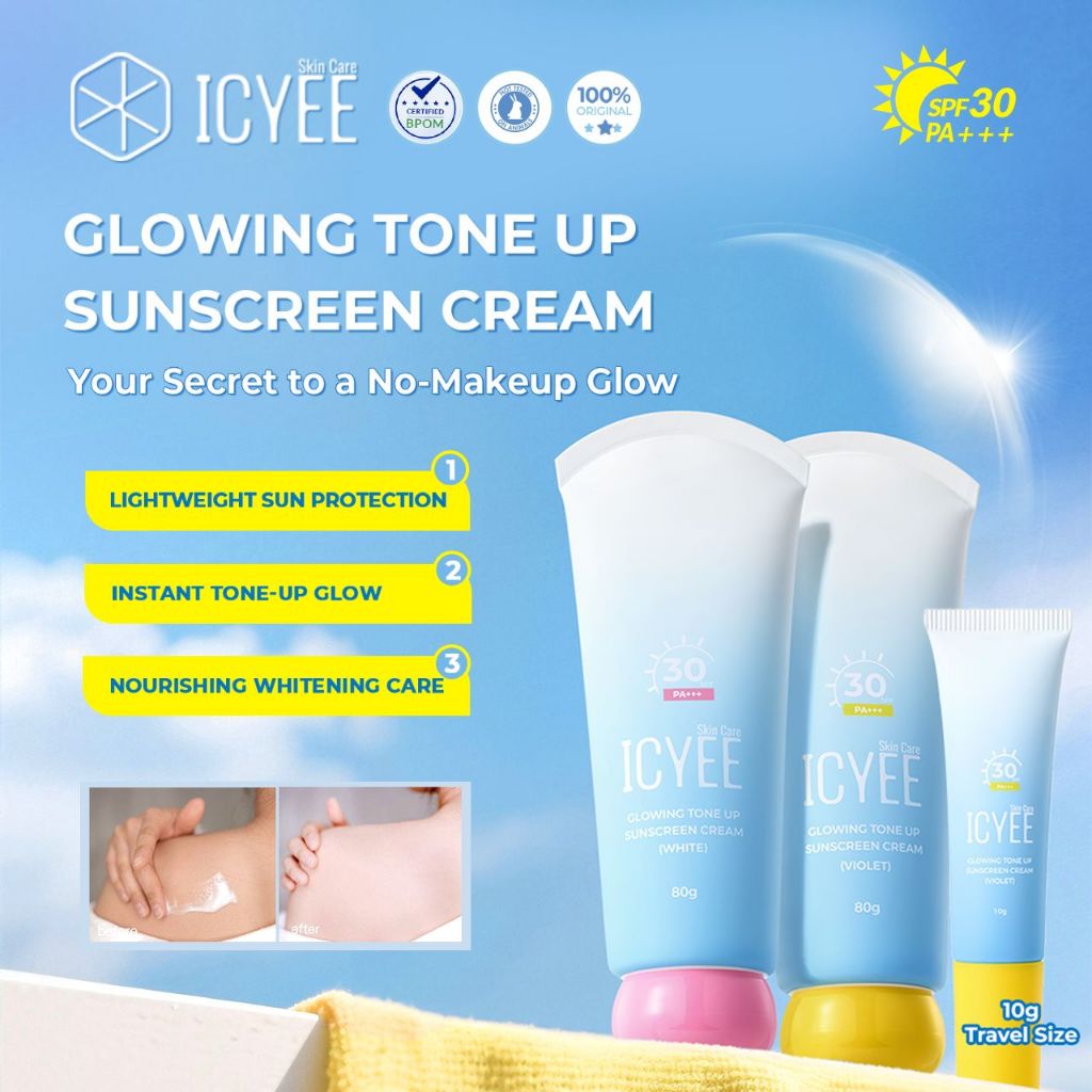 [NO-MAKEUP SECRET] ICYEE GLOWING TONE UP SUNSCREEN CREAM SPF30 PA+++ 80g | Instan Mencerahkan Kulit 