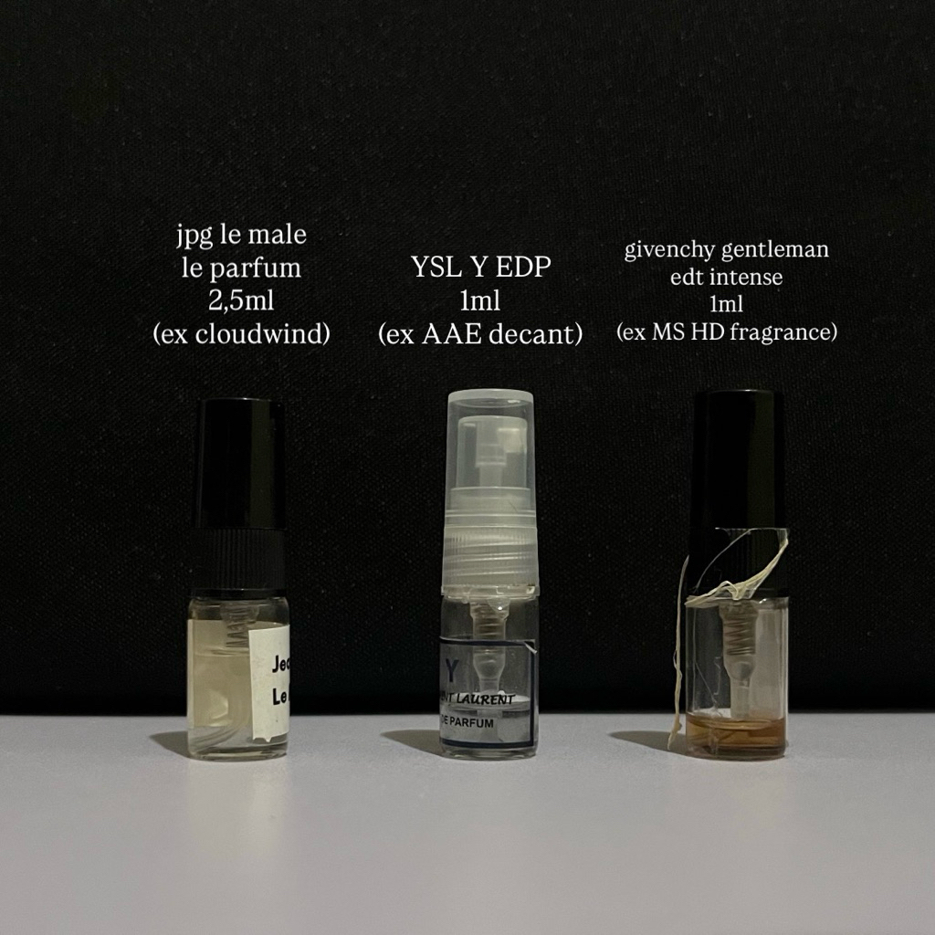 (Preloved 3 Decant) JPG Lemale Le Parfum 2,5ml, YSL Y EDP 1ml, Givenchy Gentleman EDT Intense