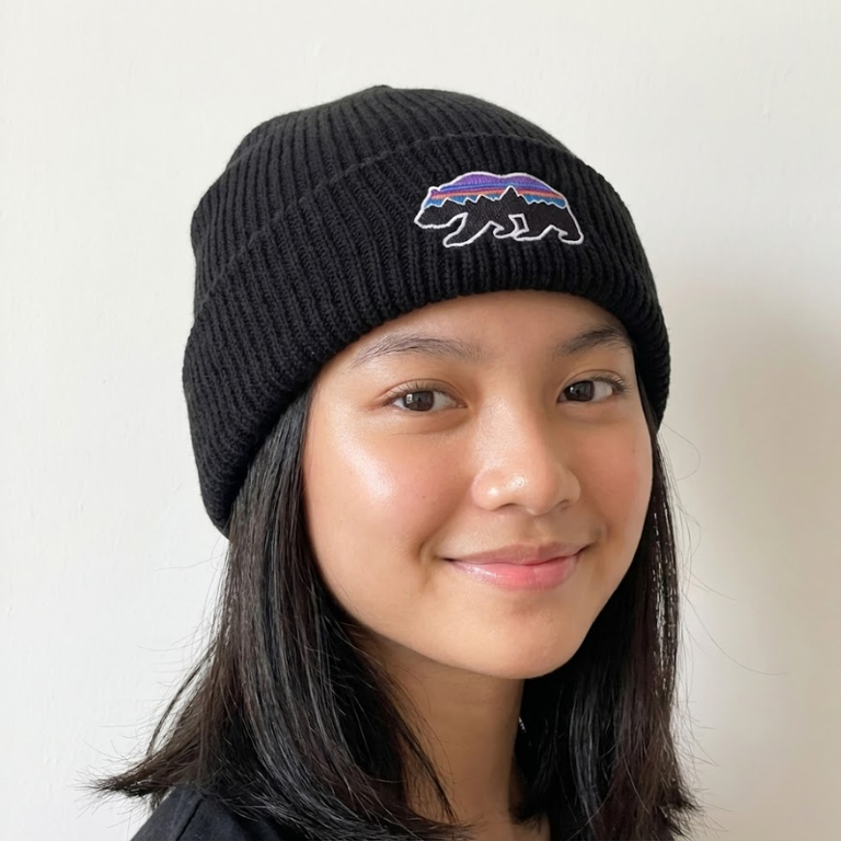 PATAGONIA BEAR Bordir Topi Kupluk Rajut Beanie Hat Pria/Wanita Bahan Tebal V1 Hitam