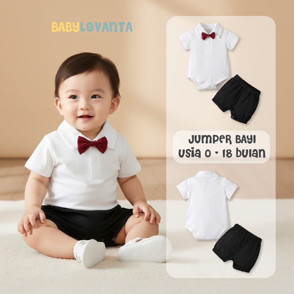Baju Pesta Bayi Laki-laki Tuxedo Putih | Jumper Bayi 0–18 Bulan Babylovanta