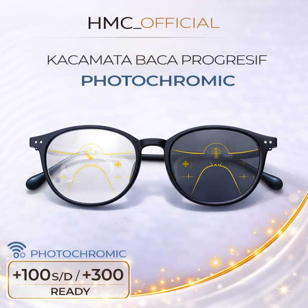 Frame Kacamata Pria Bulat Lentur Bluecromic Photocromic Kaca Mata Baca Plus Progresif+100+150+175
