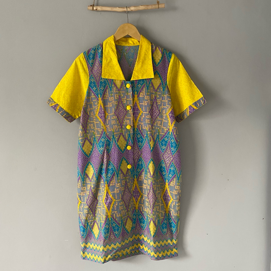 Dress Wanita Batik Kuning Ungu