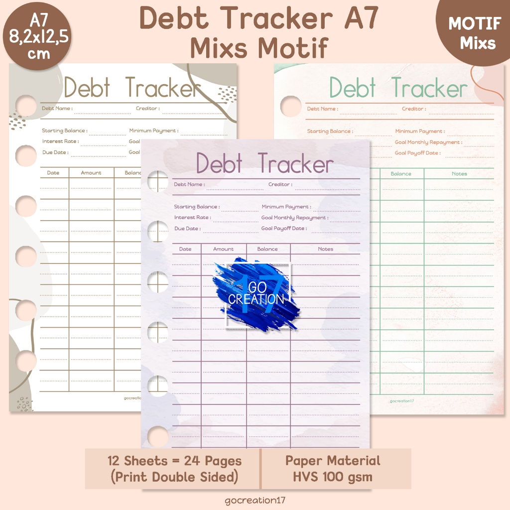 Buku Planner Refill Kertas Isi Binder Debt Tracker Catatan Hutang Motif Premium A7