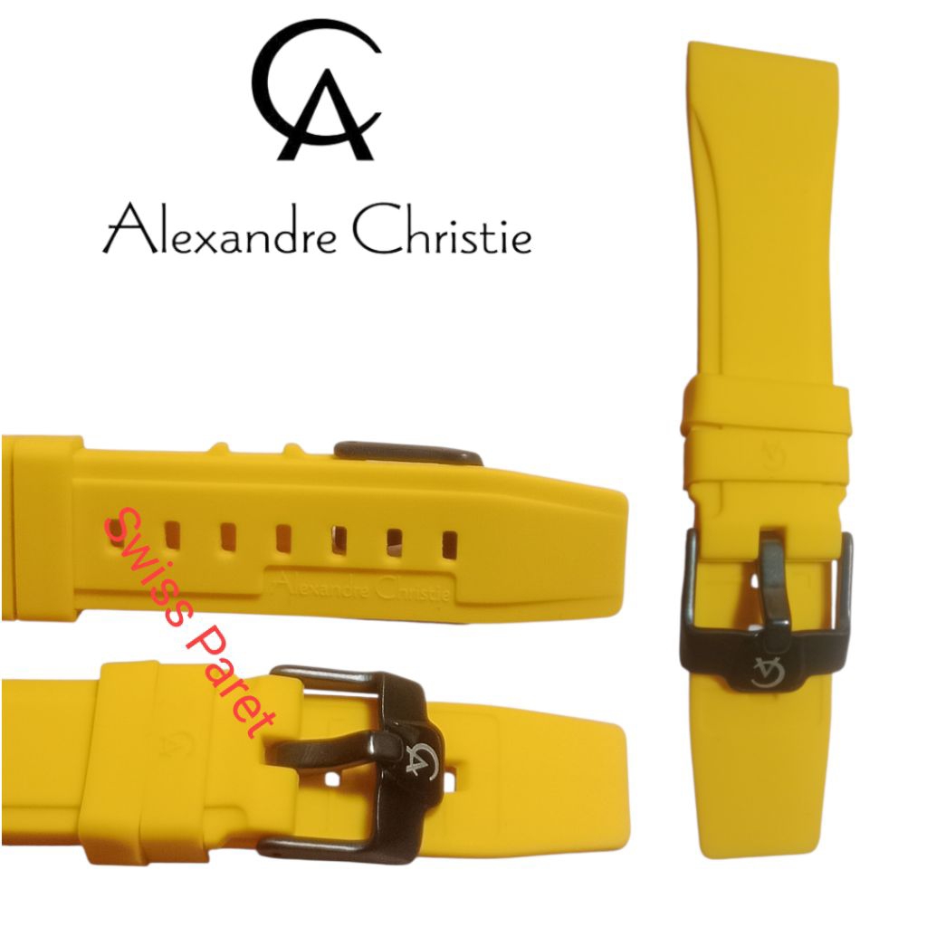 Tali Jam Alexandre Christie Karet Silicon Strap Rubber AC Alexandre Christie Warna Kuning Ukuran 22-