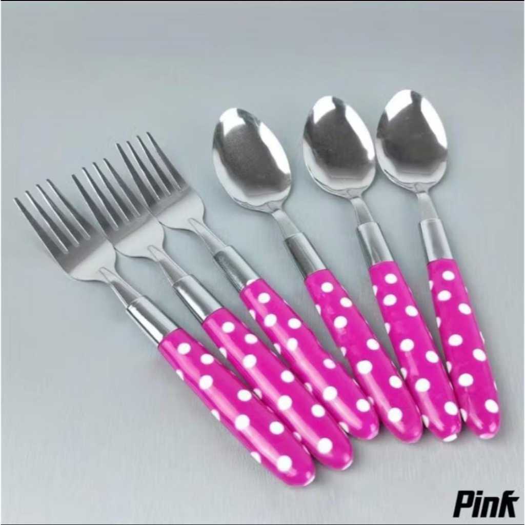 SENDOK GARPU Set Stainless Sendok Makan 6pcs Sendok Garpu Polkadot 12pcs Sendok Teh Kopi GSF 406