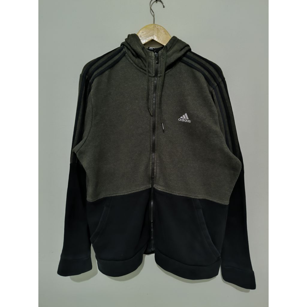 Jacket Hoodie Zipper Adidas 3 Stripes 2 Colors Hitam Hijau Army size L-XL