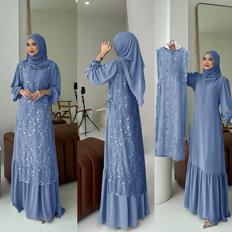 GAMIS DRESS BUSUI SILVIA TERBARU 2026 M L XL XXL XXXL JUMBO GAMIS PESTA FULL BRUKAT MUSLIM MEWAH/BAJ