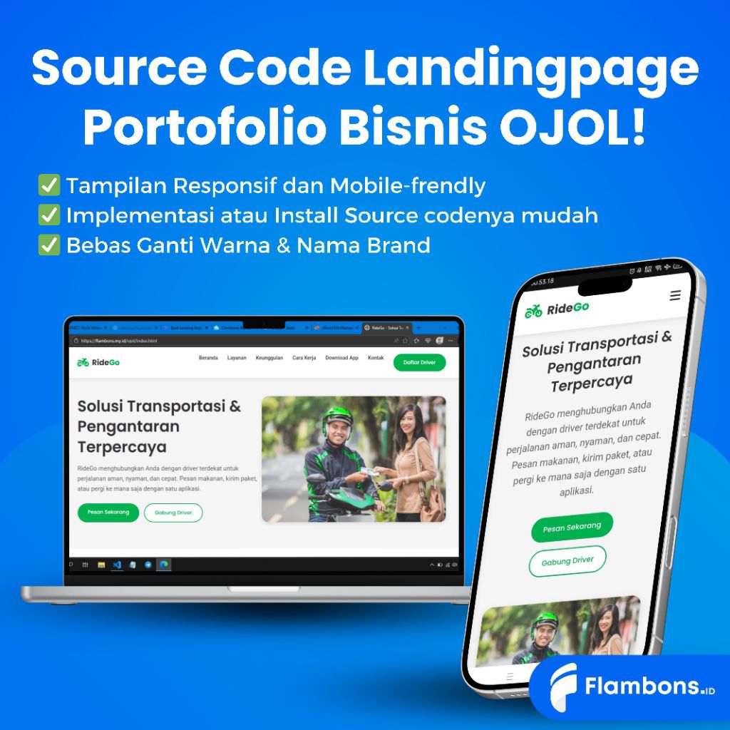 Source Code Landing Page Website Portofolio Bisnis Ojek Online