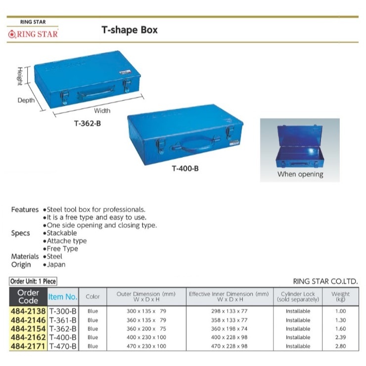RING STAR T-type box Steel Blue 360x200x75 mm T-362-B