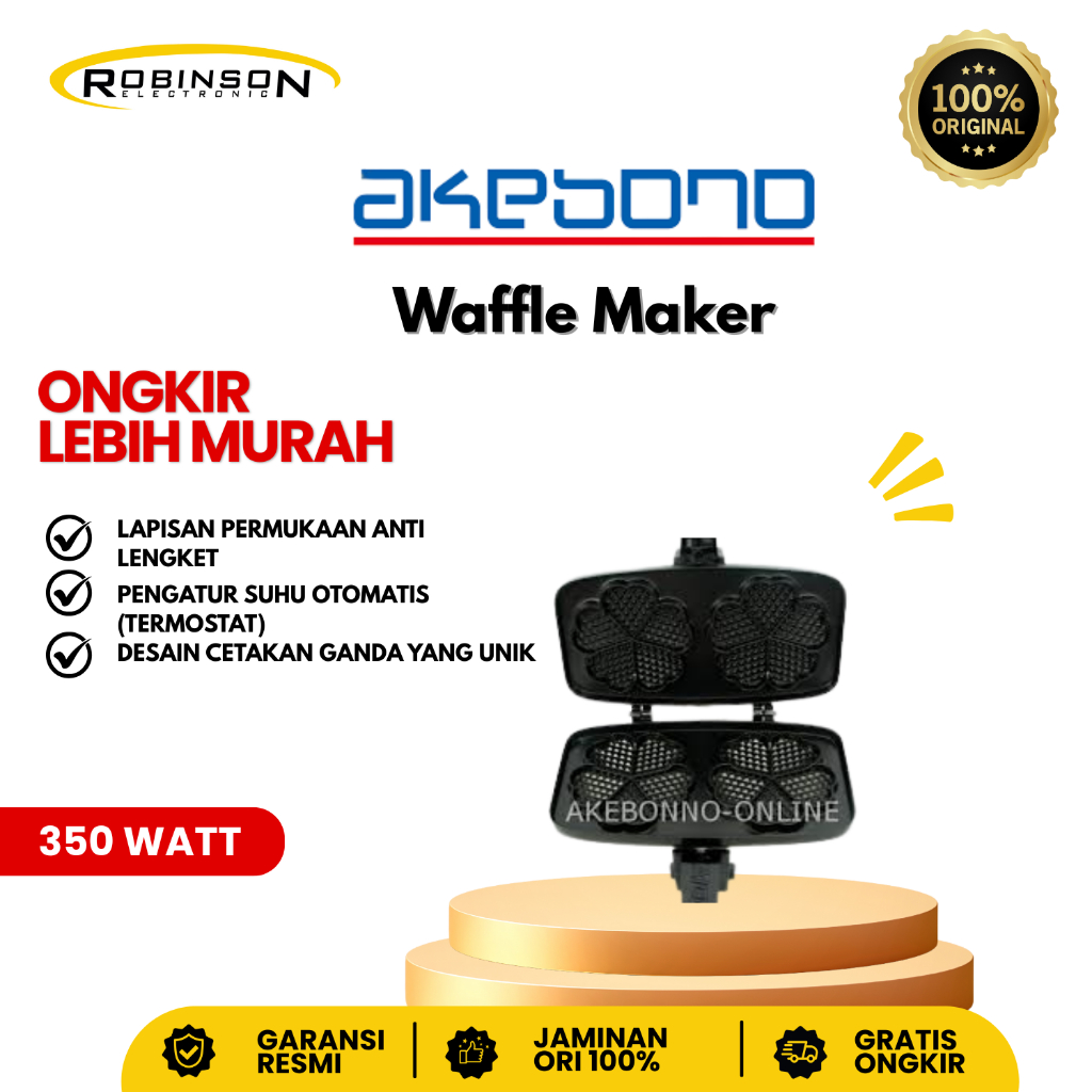 Akebonno Waffle Maker TH-L12 Alat Pembuat Wafel Elektrik Anti Lengket - Garansi Resmi