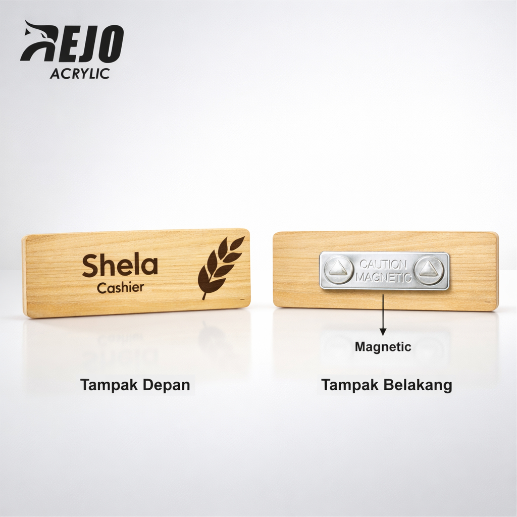 Nametag Magnet Kayu | Custom Nametag | Tag Nama Magnet | Papan Nama Dada