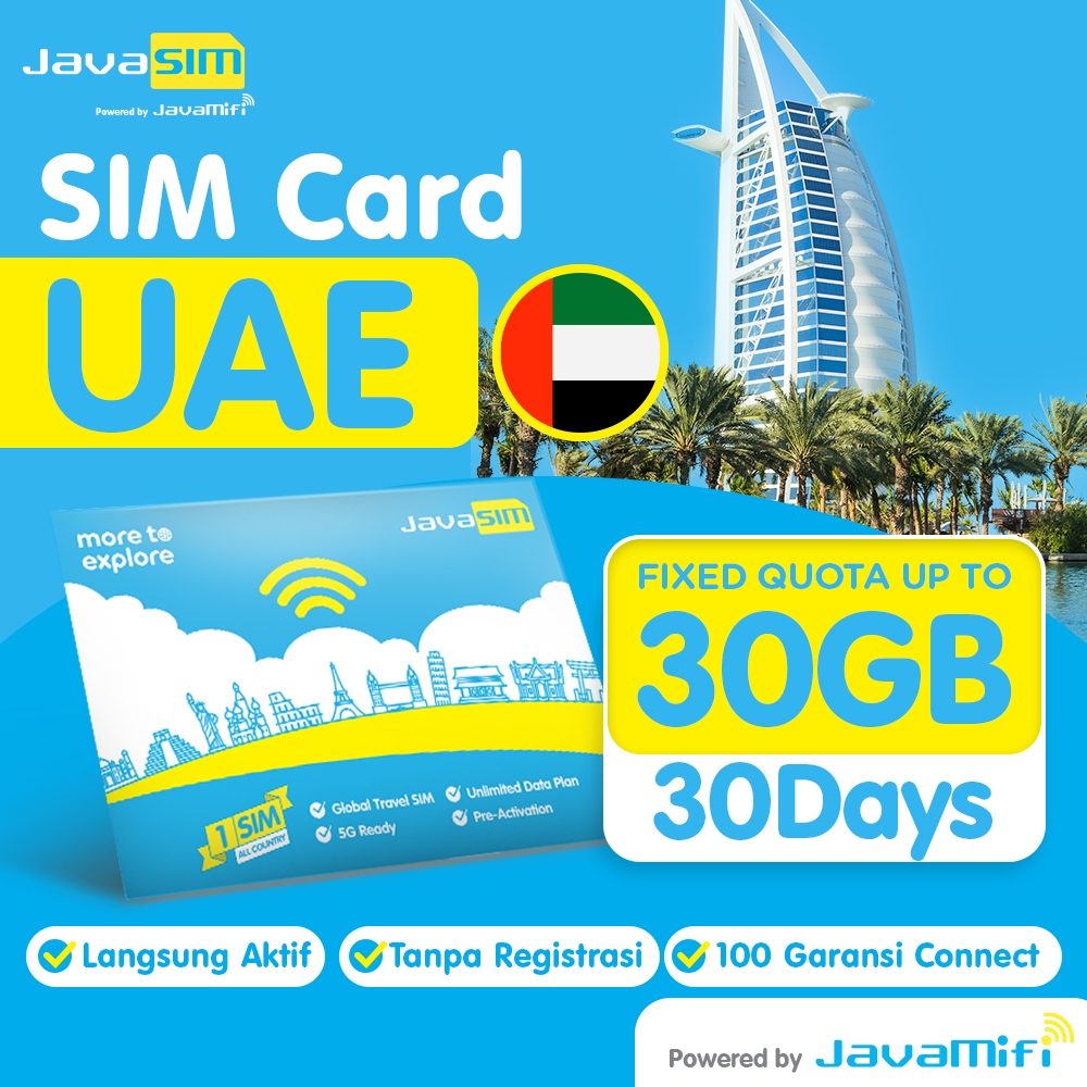 JavaMifi SIM Card UAE Fixed Quota 30 HARI