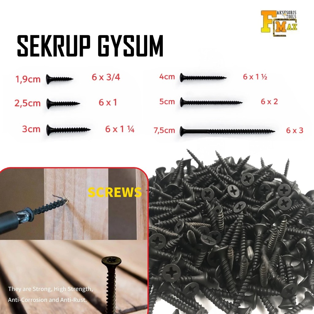 1 Kotak 900gr Sekrup Gypsum 2.5cm - 7.5cm Baut Sekrup Kayu Drywall Screw