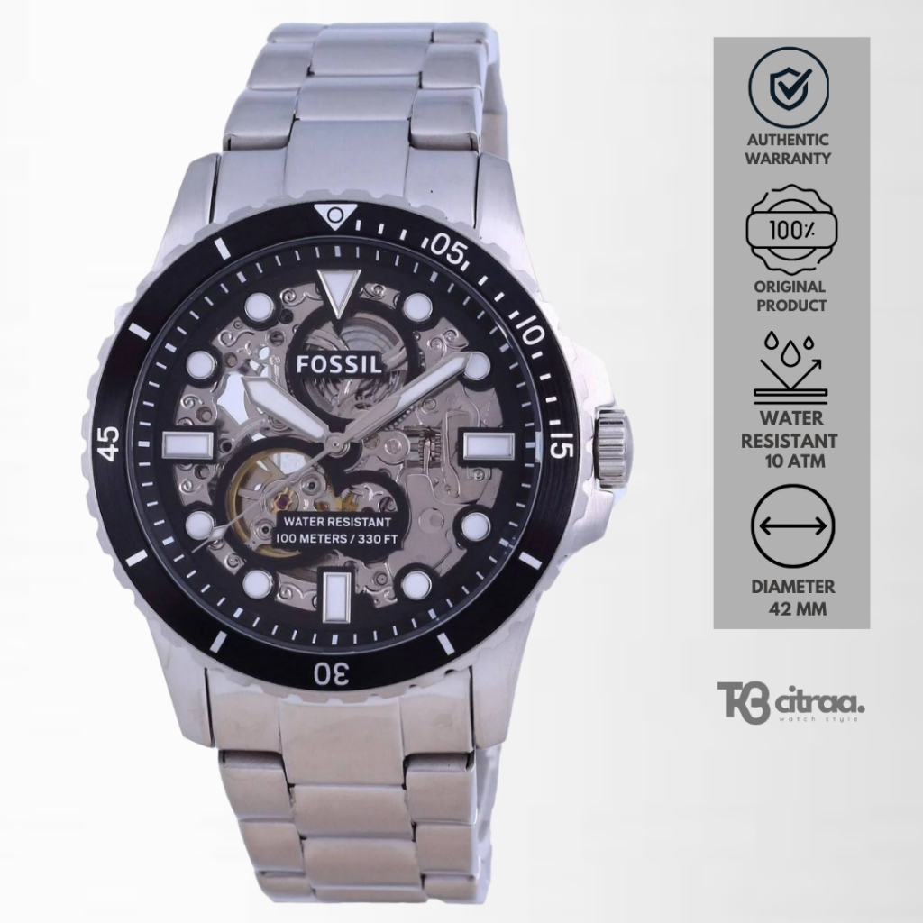 Jam Tangan Pria Fossil FB-01 Automatic Silver Stainless Steel Sporty Mewah Original ME3190