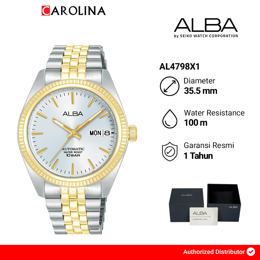 Jam Tangan Pria Alba AL4798X1 Automatic Silver Dial Dual Tone Stainless Steel Strap