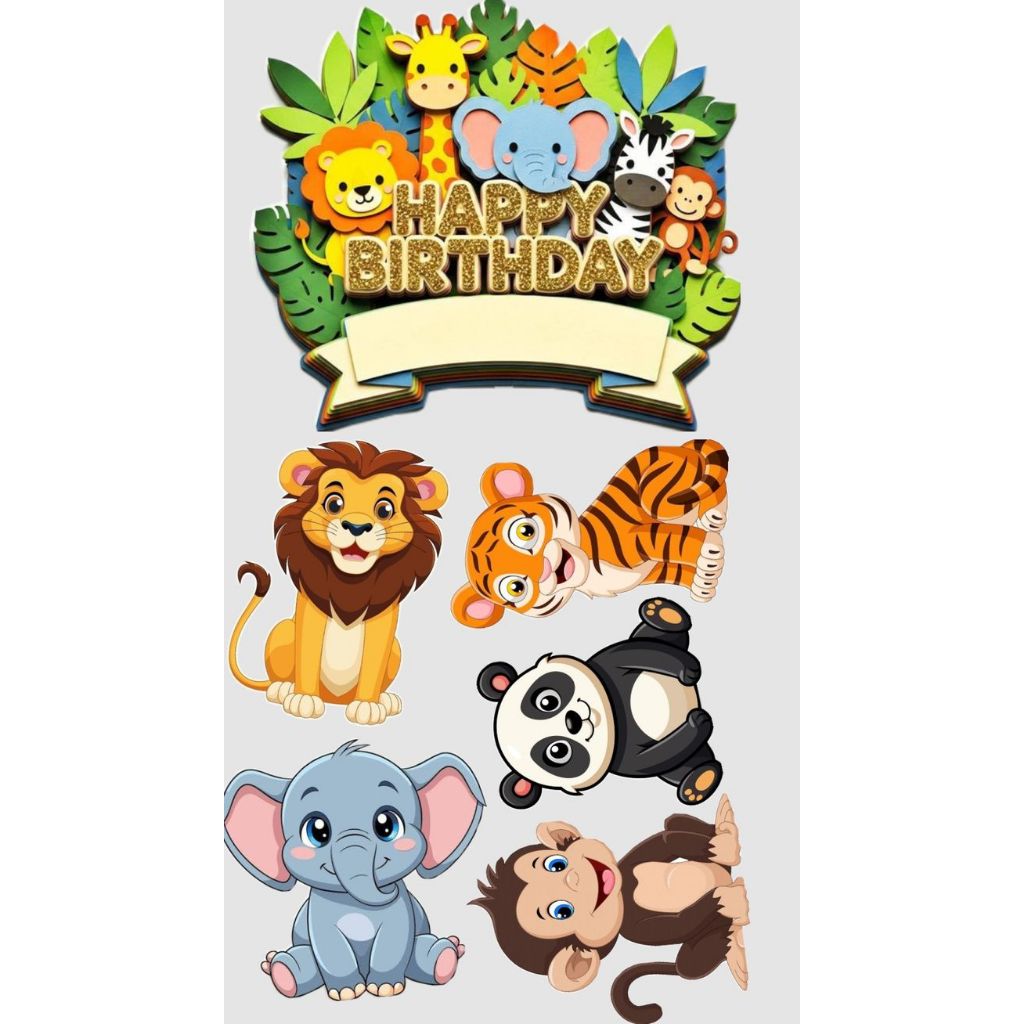 Topper ZOO ANIMALS Custom Nama | Hiasan Cake ZOO ANIMALS | Topper Kue ANIMALS