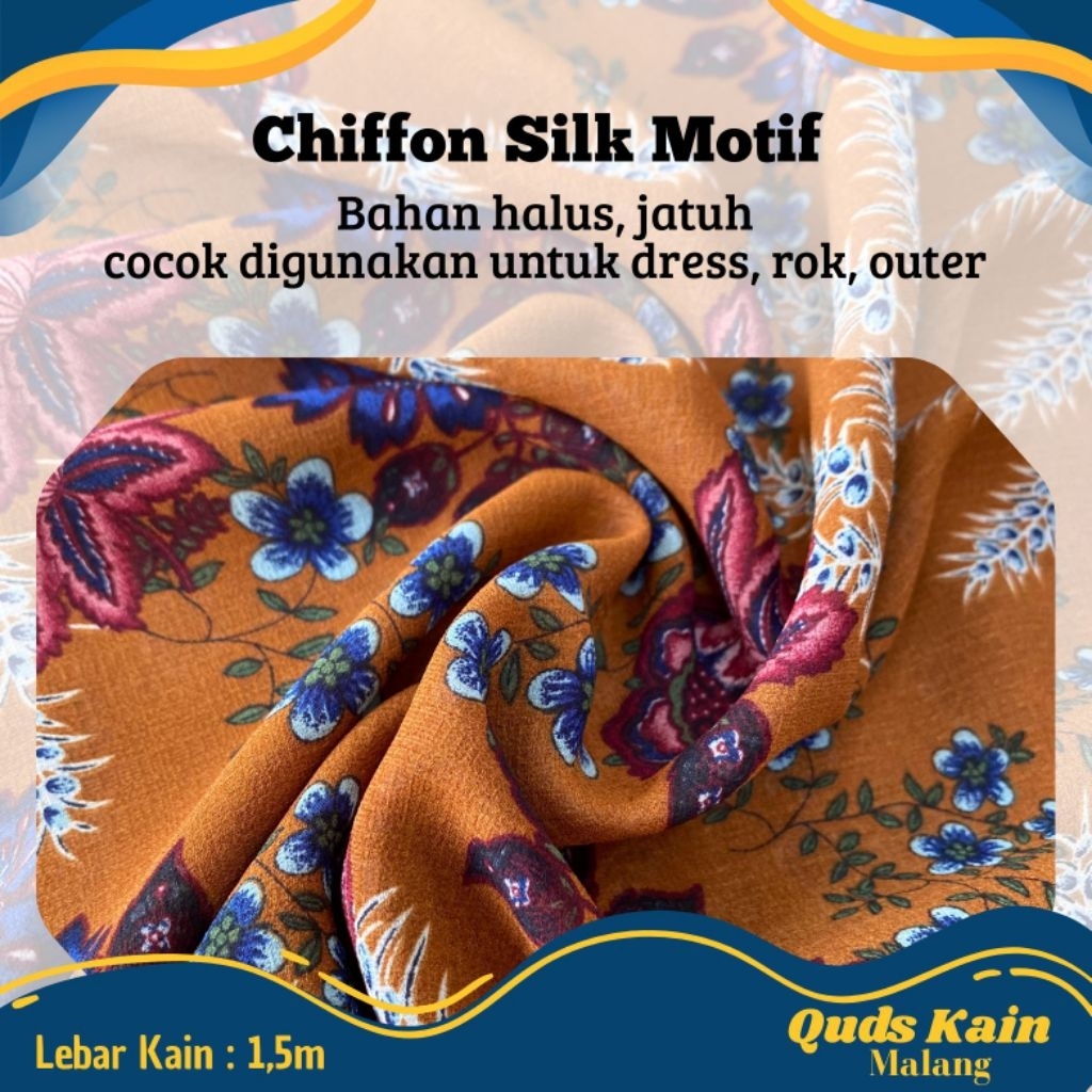 Kain Chiffon Silk Print Bunga | Kain Sifon Motif