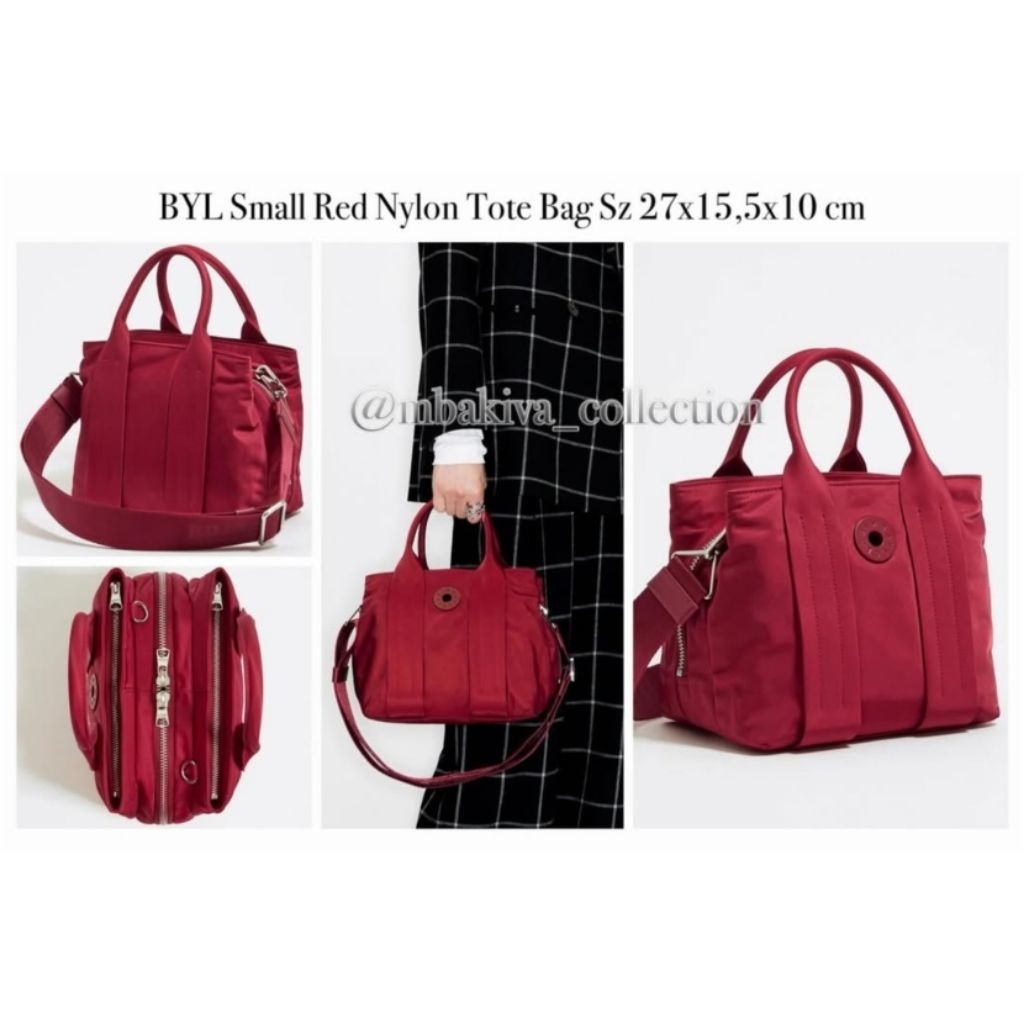BYL Small Red Nylon Tote Bag