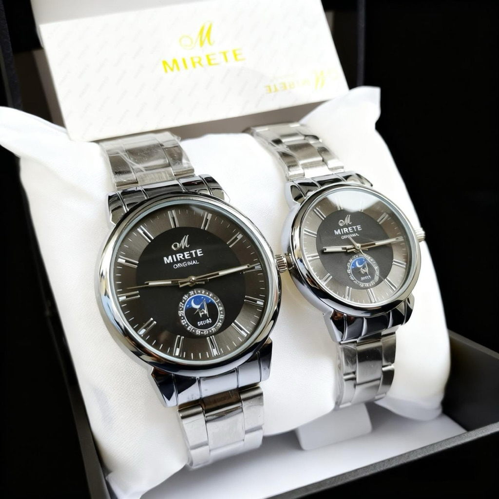 MIRETE 9036S Jam Couple Analog Orignal. Stainless Water Resistant Bisa Satuan Disain Elegan Minimali