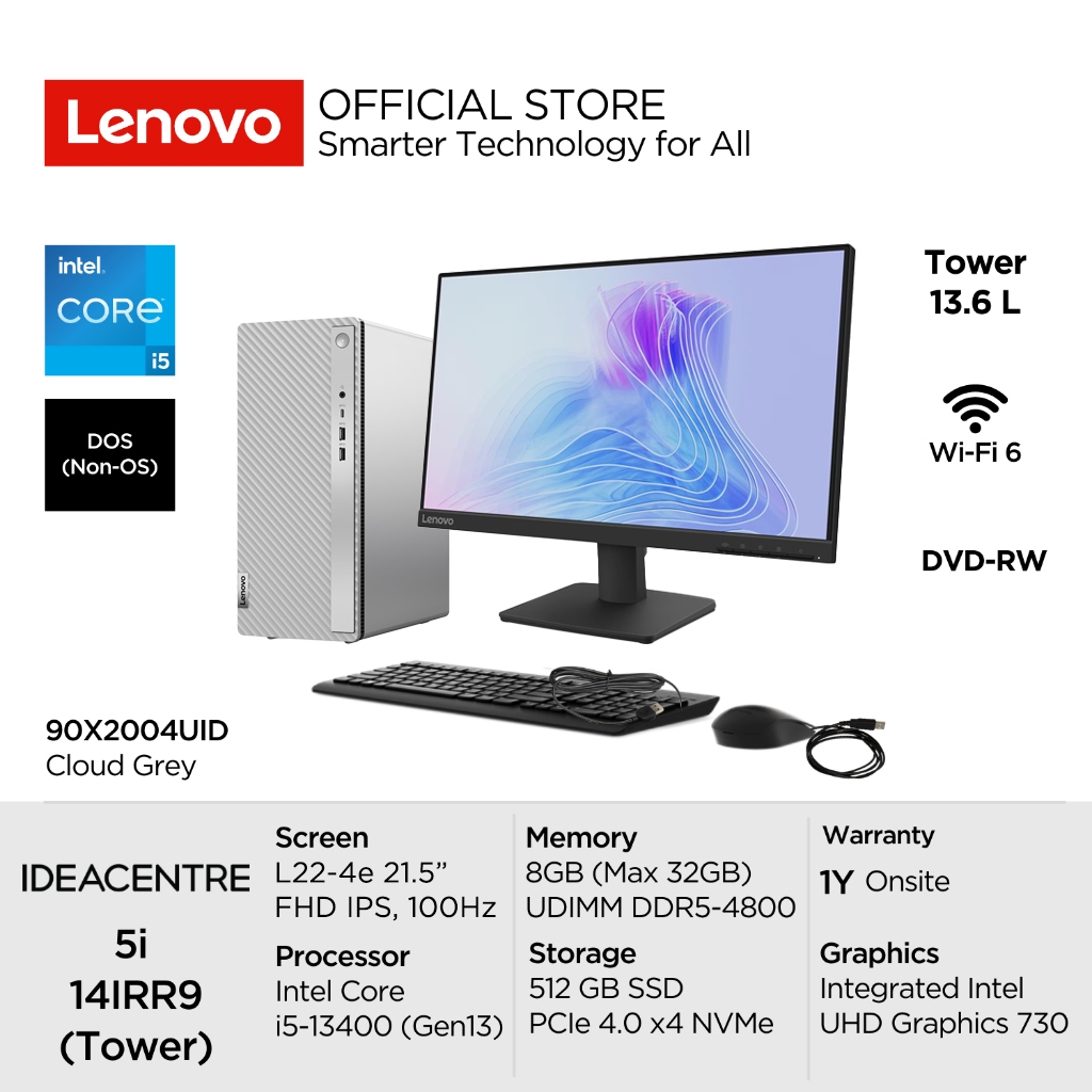 Lenovo PC IdeaCentre 5i 14IRR9 4UID Intel Core i5-13400 DOS 8GB UDIMM 512GB SSD Integrated DVD Dekst