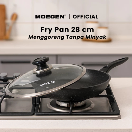 MOEGEN Germany Fry Pan 28cm Granite Series Anti Lengket Original + Tutup Kaca – Wajan Granit Anti Le