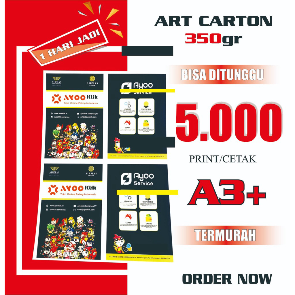 Print A3+ | Cetak A3+ MURAH | Art Carton 350 gr | 1 Sisi / 2 Sisi