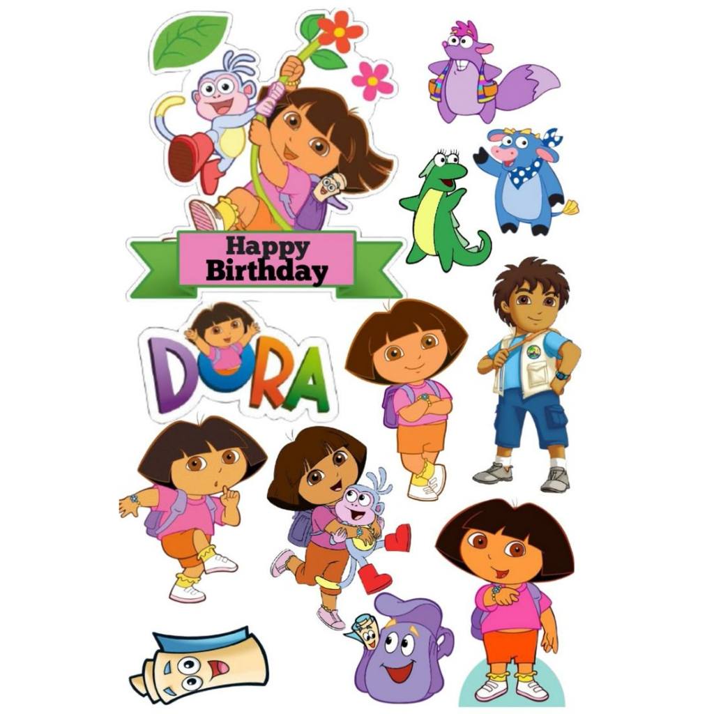 Topper DORA Custom Nama | Hiasan Cake DORA | Topper Kue DORA