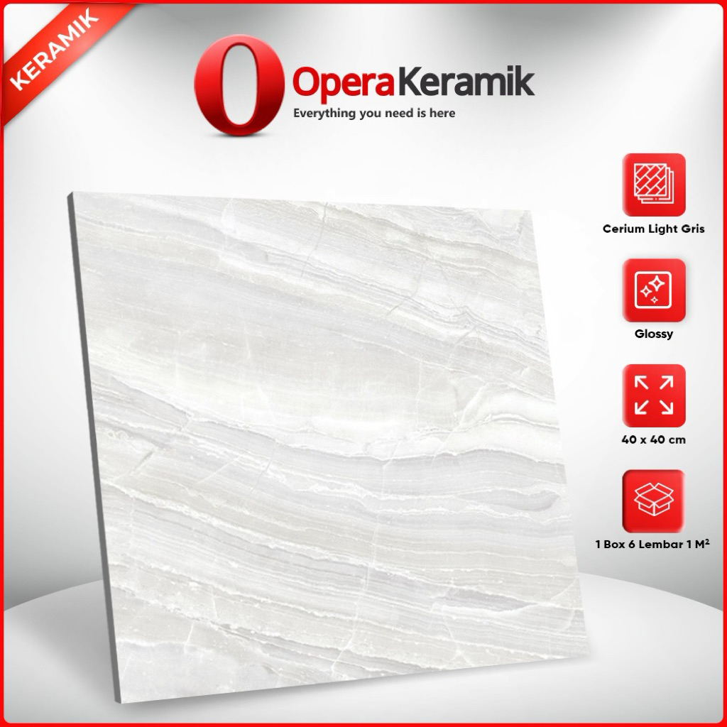 Keramik Lantai Motif Marmer 40x40 Cerium Light Gris