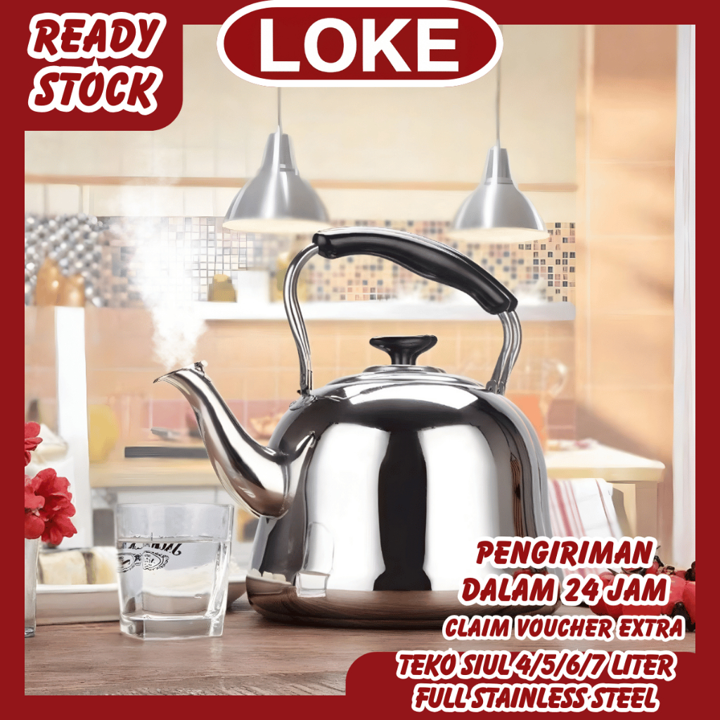 LOKE Teko masak Air Berbunyi Siul Stainless Steel 304 Ceret Pemanas Anti Karat Whistling Kettle