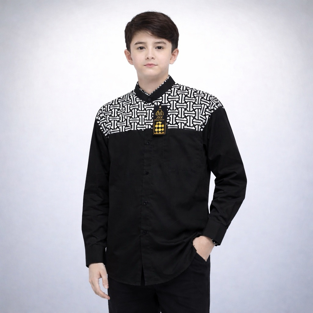 Baju koko Anak Remaja Lengan Panjang Kombinasi Batik Falkon