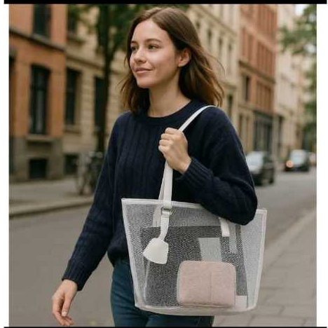 Tote bag mika jaring transparan tote mika pvc tote transparan