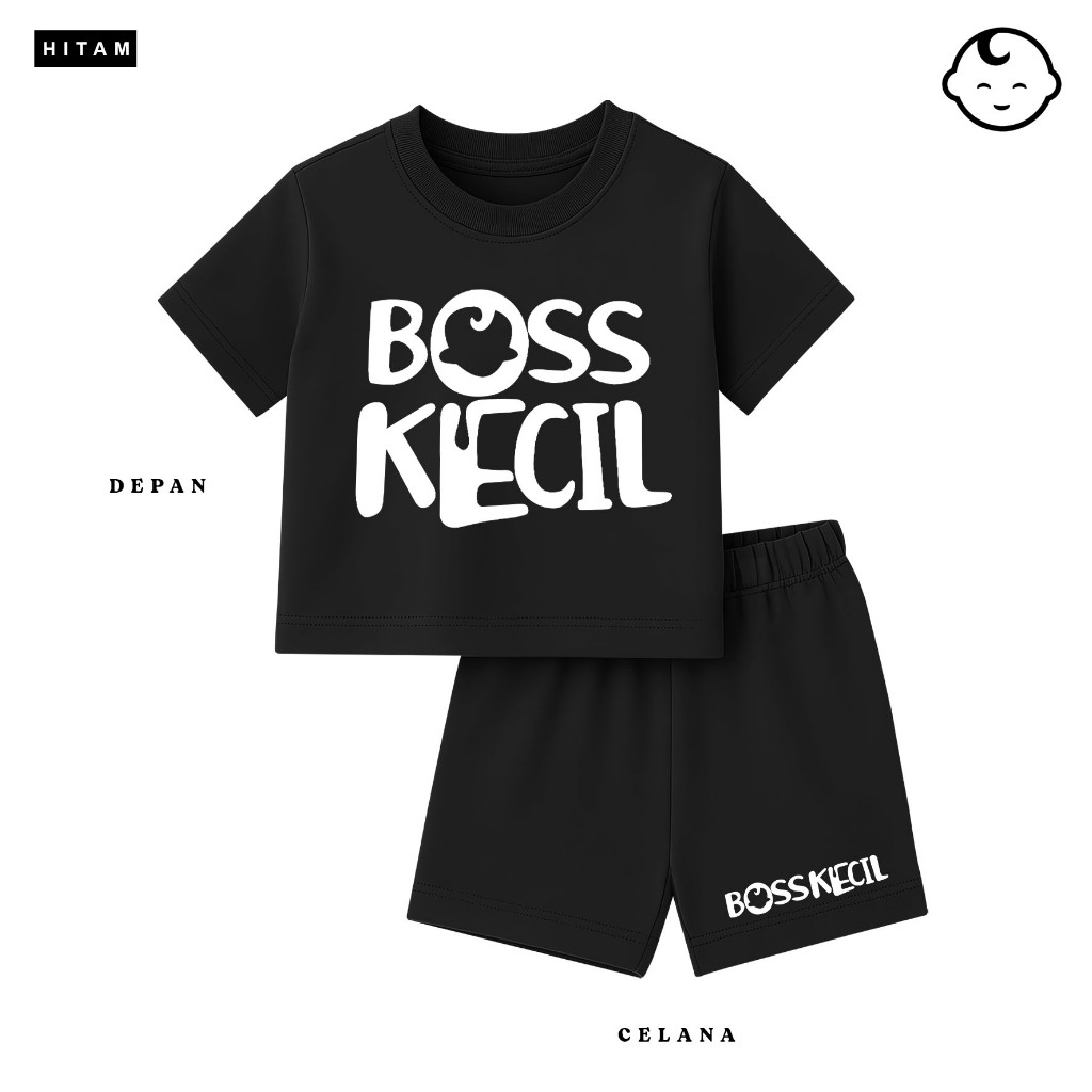 Kaos anak kecil balita satu set celana motif katalog BOSS KECIL Viral baju lucu 1 - 5 Tahun
