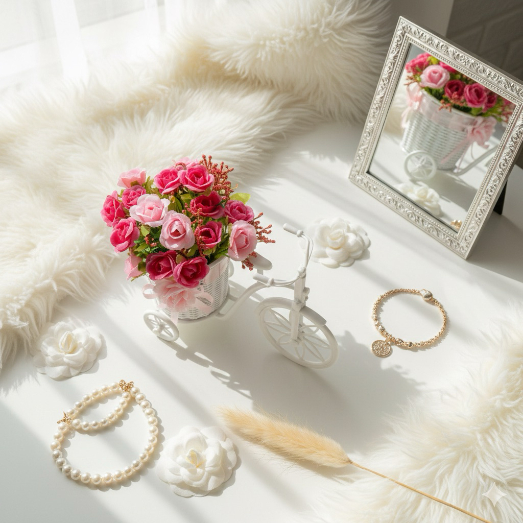 BUNGA IMPORT+VAS SEPEDA(Lokal Sedang)bunga vas sepeda bunga sepeda  miniatur sepeda bunga artifisial