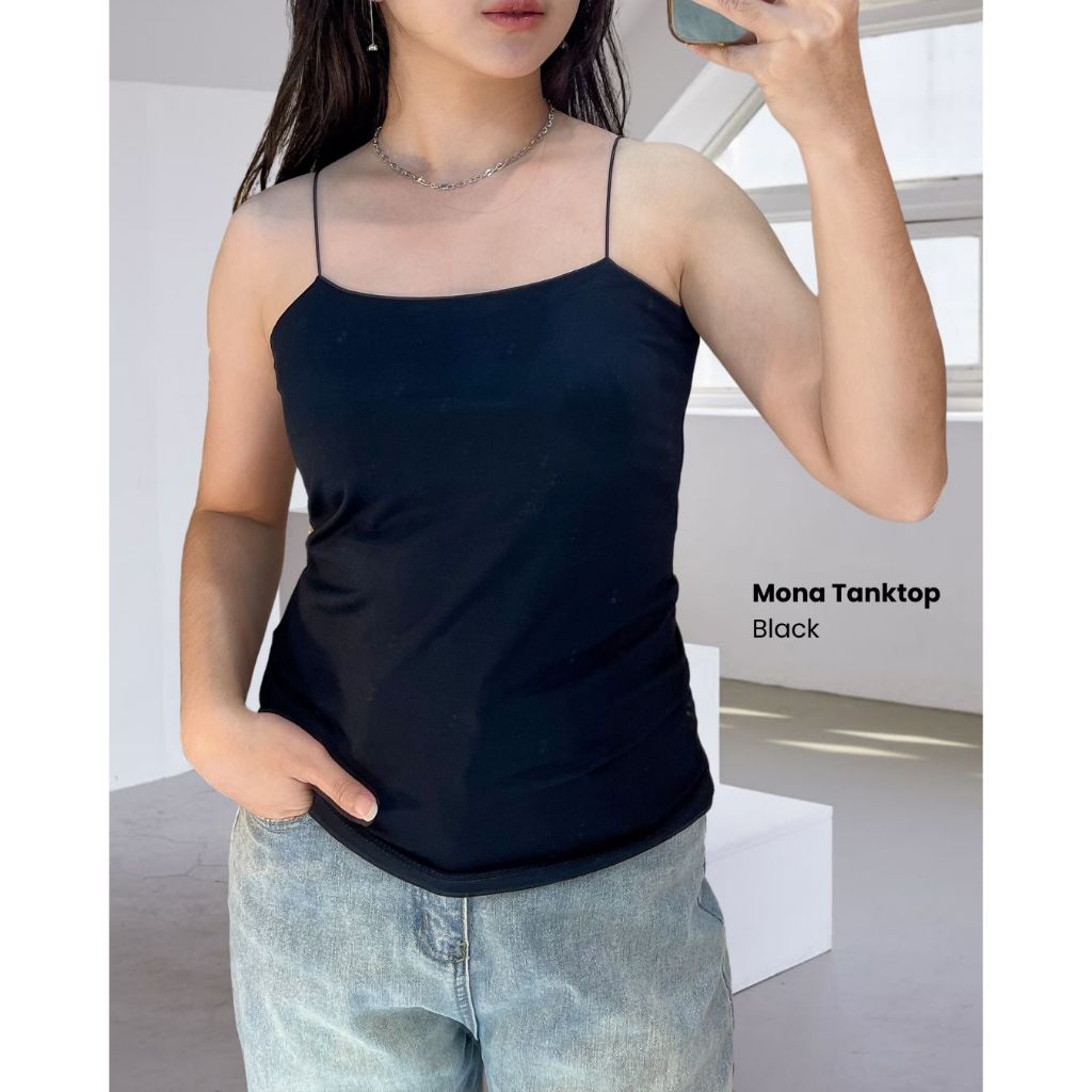 Mona Tanktop Spaghetti Wanita Tali Kecil Singlet Square Tanktop Basic Dengan Tali Kecil by Jannetsro