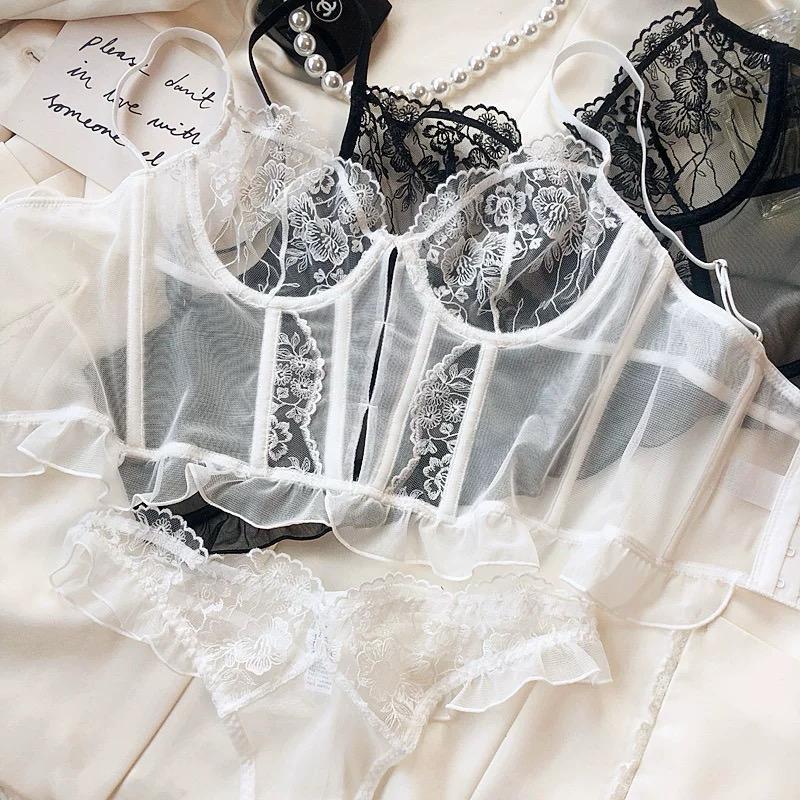 BRA SET BH SEXY PAJAMAS LINGERIE SETELAN DALAMAN TRANSPARAN KANCING