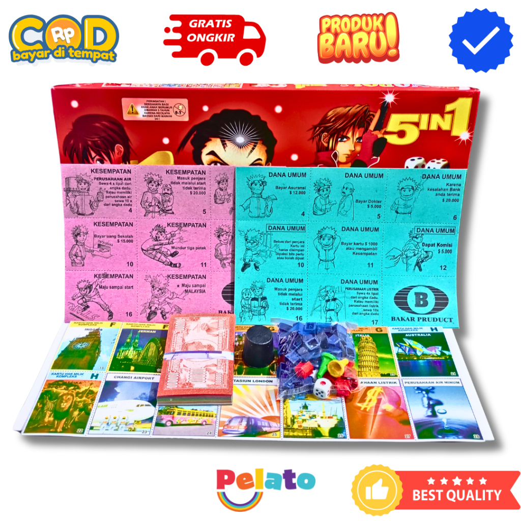 PELATO Mainan Monopoli Dunia 5 IN 1 Board Game Internasional Edukasi Anak dan Keluarga (MNP-5IN1)