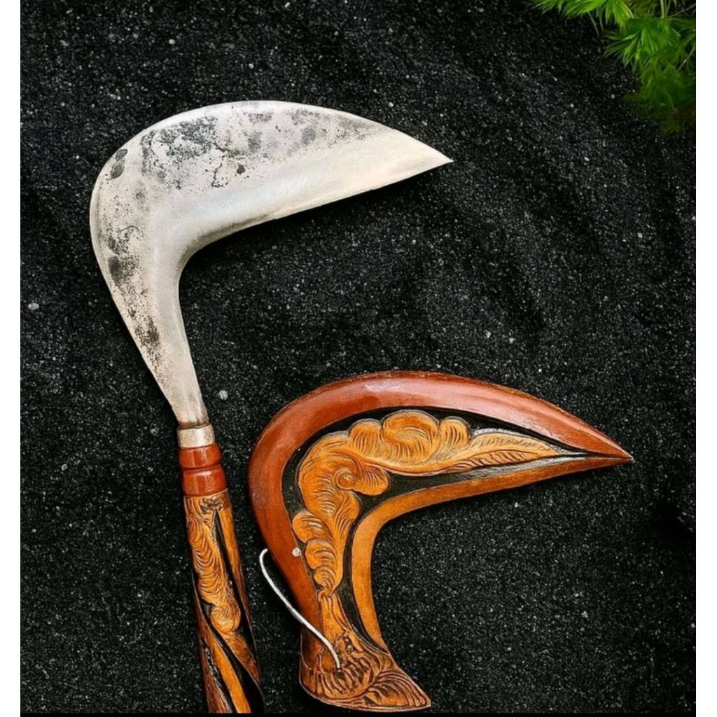 Arit Sabit Rumput  Baja Per Wilis Premium + Warangka Kayu Jati Ukir Batik | Tajam Siap Pakai