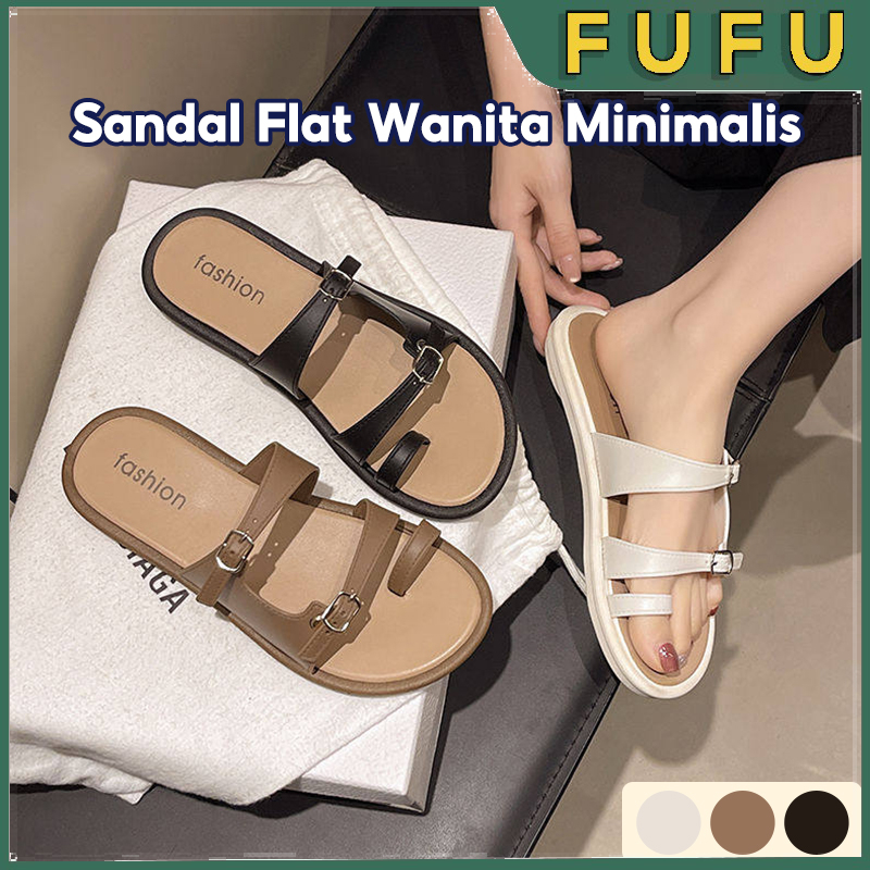 Fufu Sandal Wanita Flat / Sandal Casual Wanita / Sandal Gesper / Sandal Wanita Kekinian
