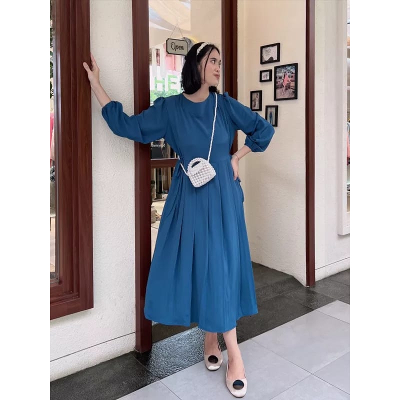 Midi Dres Wanita korea style simpel elegan trendy